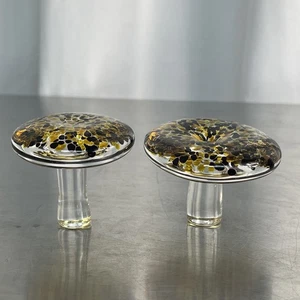 Vintage Glass Mushrooms X2 Brown Gold Ornaments 5cm Tall Earthy Home Decor - Picture 1 of 7