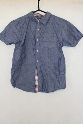 Camisa Ben Sherman masculina tamanho M 10-12 manga curta abotoada azul denim cambraia - Imagem 1 de 4