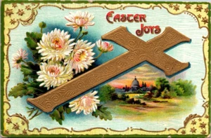 Easter Joys Gold Cross And Flowers Stars c1911 Cambridge Springs PA Postcard - Picture 1 of 2