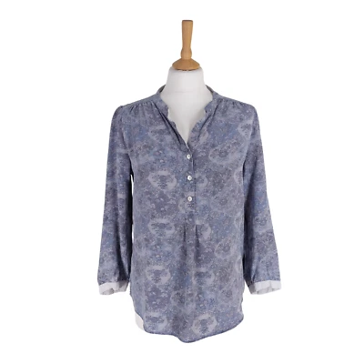 Brora Size 12 Grey Floral Patterned 100% Silk 3/4 Sleeve Tunic Blouse Top - Image 1 of 4