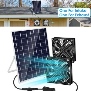Solar Exhaust Intake Fan Kit Dual Fans Cooling Ventilation for Chicken Coop Shed - Picture 1 of 14