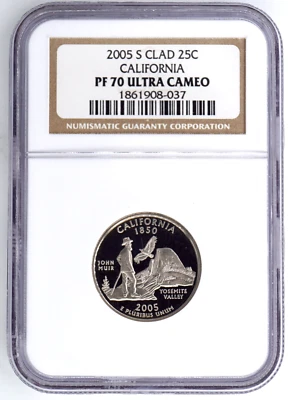 2005-S CALIFORNIA CLAD PROOF STATE QUARTER NGC PF70 ULTRA CAMEO 908037 - Image 1 of 2
