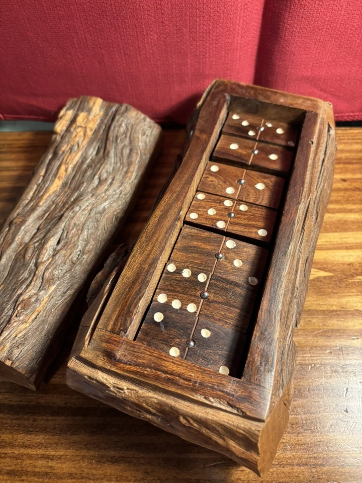 Dominoes Wooden Hand Carved Set Desert Ironwood Rustic Log Wood Game - Image 1 of 4
