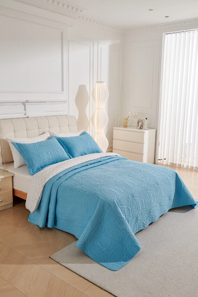 Juego de 3 colchas reversibles reversibles talla grande tamaño queen o king 8 colores Foto 1 de 1