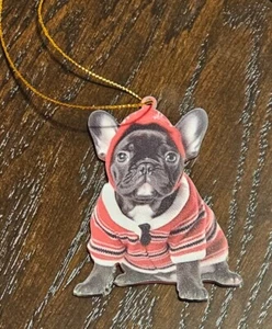 Bulldog francés en adorno suéter a rayas~árbol o coche~2d acrílico plano - Imagen 1 de 1