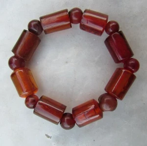 Antiguo Báltico Forma de Tubo de Ámbar con Cuentas de Cornalina Pulsera - Imagen 1 de 7