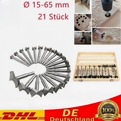 21xForstnerbohrer Set Holzbohrer Satz Astlochbohrer Scharnierlochbohrer Ø15-65mm - Bild 1 von 4