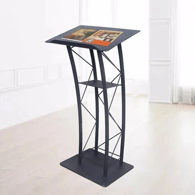 21.65*16.54in Presentation Stand Welcome table, Podium, Metal Wood Curved Podium - Image 1 of 4