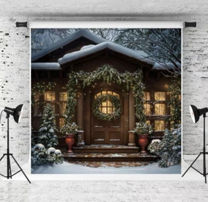 Kate Invierno Noche de Navidad Marrón Oscuro Moderno Cabina Telón de Fondo Diseñado - Imagen 1 de 7