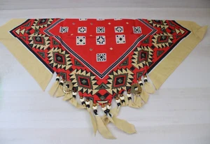 Vintage Fringed Beaded Scarf Bandana Neck Wrap Western Southwest Great - Picture 1 of 13