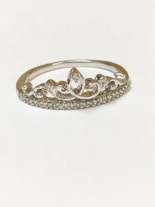 Vorsteckring 10 Karat massiver Weißgold Krone Stil natürlicher Rundschliff Diamanten - Bild 1 von 11