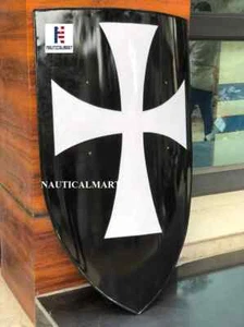 Black Knight Shield Medieval Hospitaller Battle Ready White Cross Armor Shield - Picture 1 of 5