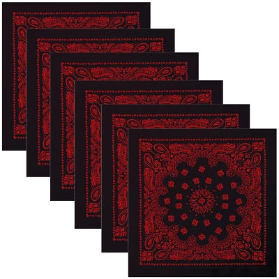 Bandana de cachemira Trainmen negra roja paquete de 6 envolturas para cabeza y cara extra grandes 27"x27" Foto 1 de 3