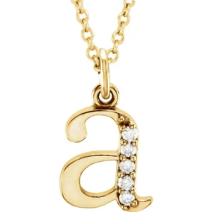 14K Yellow Gold .025 CTW Natural Diamond Lowercase Initial A 16" Necklace - Picture 1 of 2