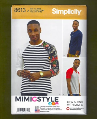 NEW Men's T-Shirts Sewing Pattern~Raglan Sleeves (Sizes XS-XL) Simplicity 8613 - Image 1 of 4