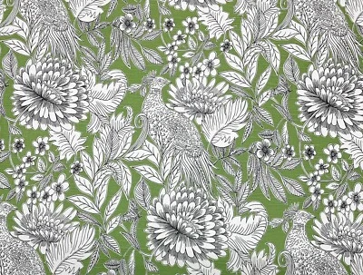 DISEÑOS DE BALARDO HELECHO FAISÁN PÁJARO VERDE FLORAL TELA MULTIUSO POR YARDA 54"W Foto 1 de 4