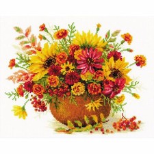 1973 Riolis Autumn Flowers Cross Stitch Kit 30x24cm