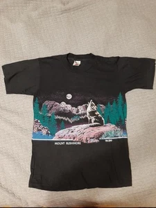 Vintage 90s Mount Rushmore Wolf Double Sided Graphic T Shirt Oneita USA L - Picture 1 of 5