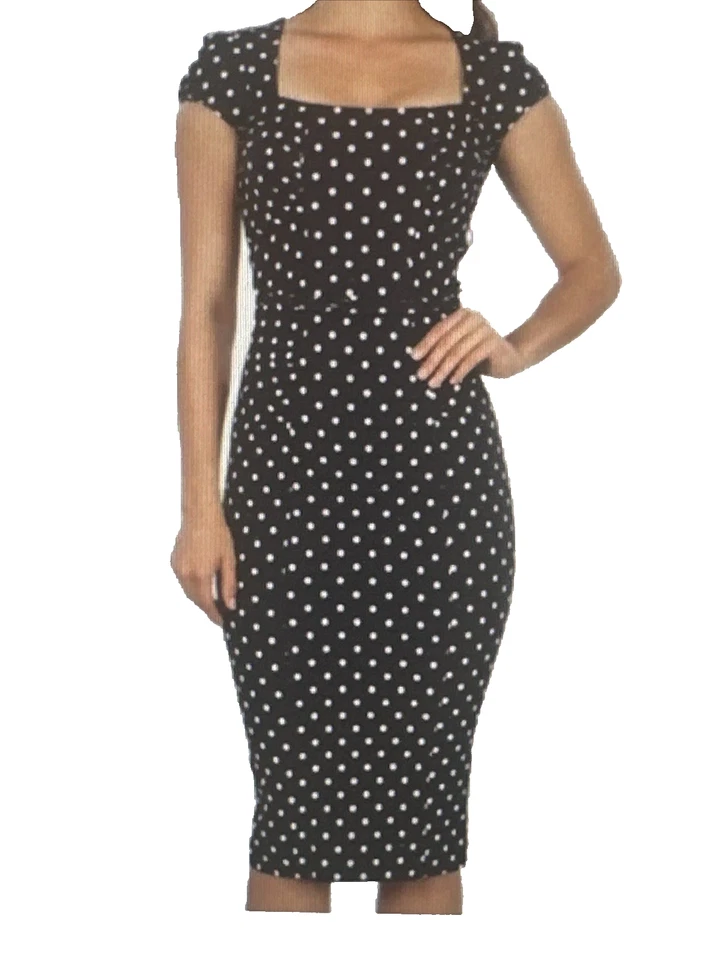 Stop Staring! Alicia Estrada Celebrity 1950's Dress S Black Dot Rockabilly Y14I - Image 1 of 4