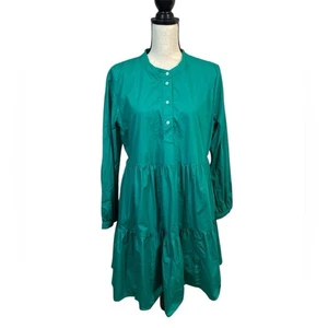 J. Crew grün Stretch Baumwolle Popeline Langarm Stufen Kleid Größe Large - Bild 1 von 8