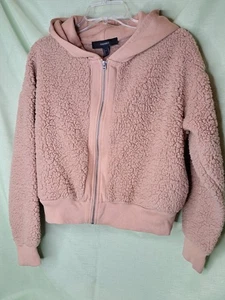 #262 Forever 21 Sherpa Hoodie Womens Medium Pullover Drawstring Brown - Picture 1 of 3