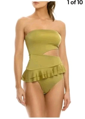 Agua Bendita Green Cut Out One Piece Bandeu /Matching Skirted Bottom Nwt Sz M - Image 1 of 4