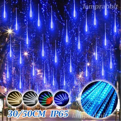 192/288LED Meteor Shower Lights Outdoor Christmas Lights Snowfall Rain Drop UK - Image 1 of 4