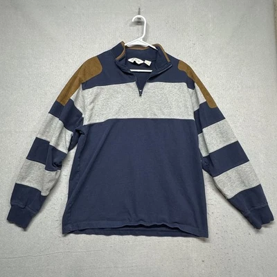 Suéter suéter tejido 100 % algodón cremallera M 1/4 Orvis para hombre parche en el codo y el hombro Foto 1 de 4