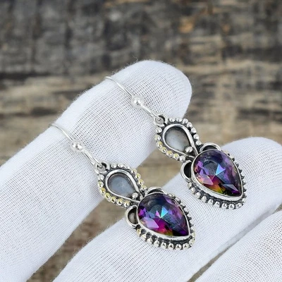 Amazing Rainbow Mystic Topaz Gemstone 925 Sterling Silver Jewelry Earring Gift - Image 1 of 4