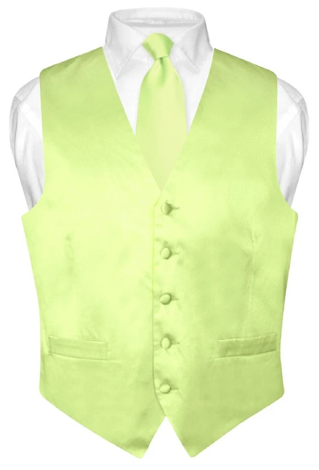 Biagio Men's SILK Dress Vest & NeckTie Solid LIME GREEN Color Neck Tie Set S - Image 1 of 4