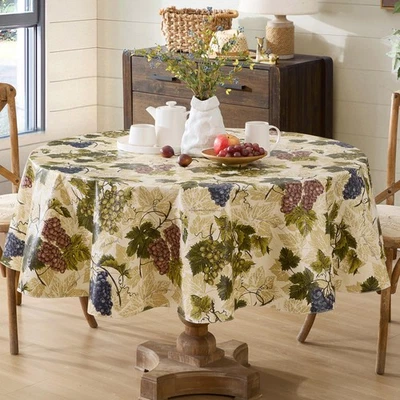 Newbridge 70 Inch Round Vinyl Tablecloth with Flannel Backing, Grapevine Prin... - Image 1 of 4