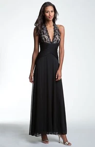 Betsy & Adam Lace & Mesh Halter Gown Sz 4 Black - Picture 1 of 2