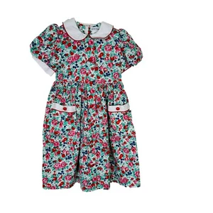 Maria Casero Floral Shift Dress Peter Pan Collar Padded Shoulders Girls Size 6 - Picture 1 of 7
