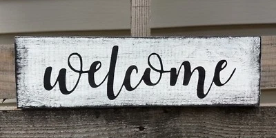 Letrero de granja BIENVENIDO Cocina madera rústico porche entrada pequeño 12 pulgadas Foto 1 de 3