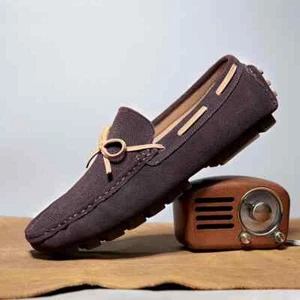 Casual Leather Men's Loafers Moccasins Shoe Breathable Flat Non-Slip Casual Shoe - Picture 1 of 24