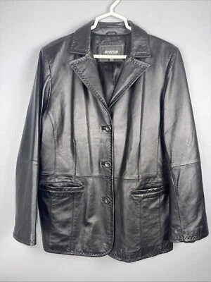 Chaqueta Blazer Avenue de Cuero para Mujer 18/20 Negra Abotonada Informal Con Bolsillos Foto 1 de 4