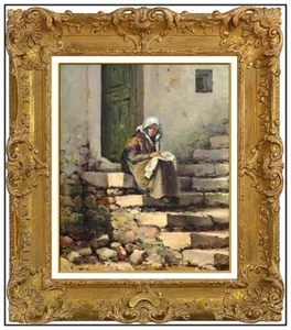 Franco Colella dipinto olio su tela originale firmato ritratto di donna arte incorniciata - Foto 1 di 5