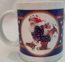 Giardano Christmas Stars Red White Blue Santa Skating Mug EUC