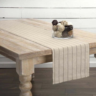 CHARLEY BLACK RUNNER 13x72 Country Linen Pinstripe Table Runner - Image 1 of 4