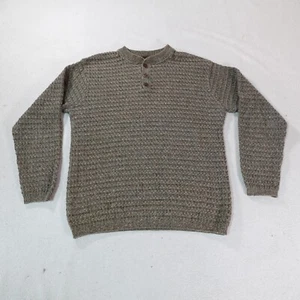 Vintage Fisherman Knit Henley Sweater Mens Large Brown Chunky Grandpa Dad Haggar - Picture 1 of 13