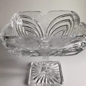 Vintage 7" Crystal Square Windsor Pedestal Compote/Candy Dish w/ Etched Floral - Picture 1 of 4