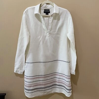 TAHARI 100% LINEN SHIRTDRESS  Offwhite SZ Medium - Image 1 of 4