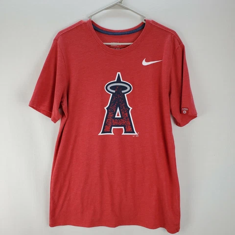 The Nike Tee M Red Heathered 'ANGELS' Short Sleeve Athletic Cut Baseball Tshirt Cover