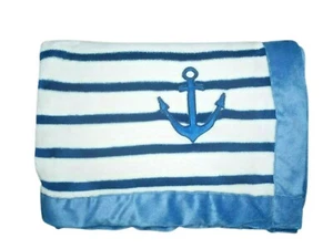 Baby Lounge Blue Stripped ANCHOR Blanket Soft Fleece 30x40 Embroidered Lovey EUC - Picture 1 of 3