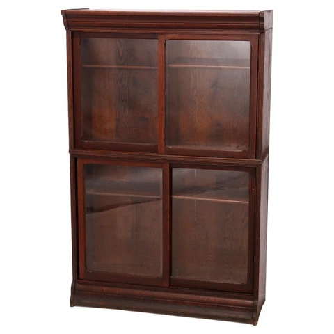 Antique Arts & Crafts Danner Oak Two-Stack Sliding Door Bookcase circa 1910 Cover