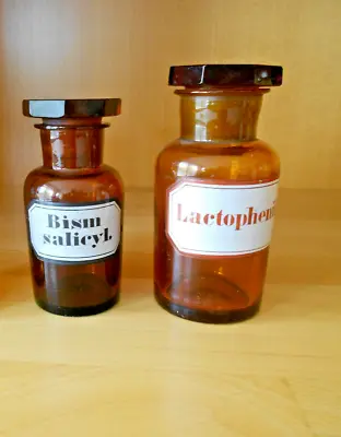 2 Apotheken Flaschen Um 1900 Stopfen Achteckig, Geschliffen  11,5/9,5 • 18.86€