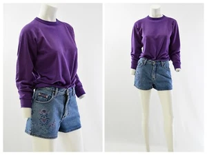Y2k Vintage Matching Shorts Outfit Womens S Embroidered Denim Purple Sweatshirt - Picture 1 of 4