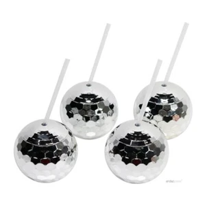 1970s Disco Ball Cups 19 Oz Drink Tumbler With Straw Silver 4pack For Metallic S - Picture 1 of 8