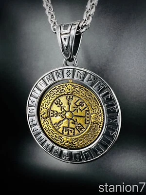 Runen Kreis Wikinger Krieger Schutz Schild Anhänger Edelstahl Kette Biker 345A - Bild 1 von 4