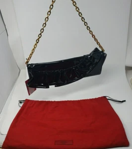 Valentino Garavani Patent Leather Shoulder Bag Purse or Clutch Black Ruffles - Picture 1 of 22